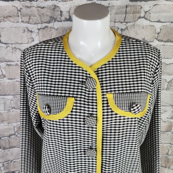 Vintage 60s Gingham Button Front Mini Dress Jacket Black White  Size Medium - Picture 7 of 15
